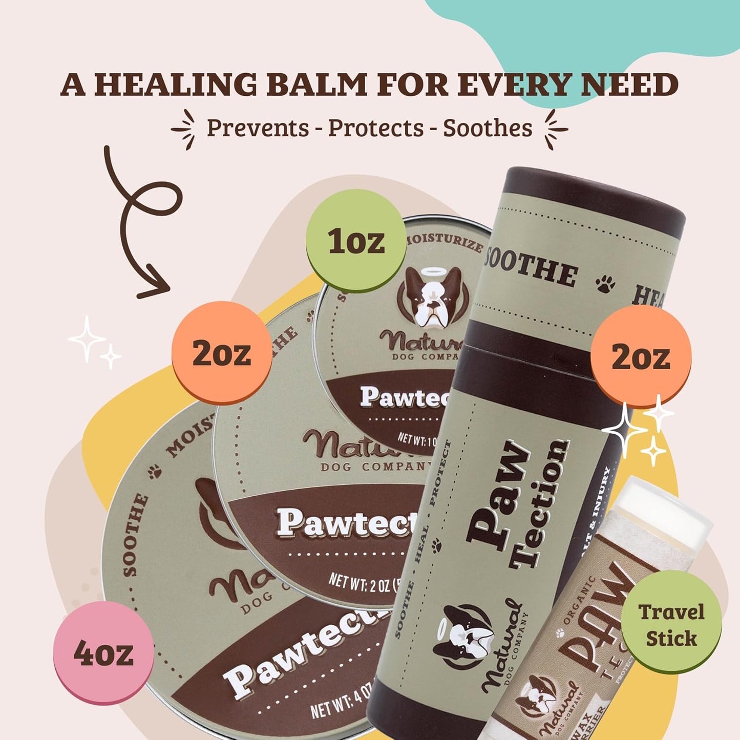 Pawtection Balm - Natural, Safe & Lick-Safe Formula for Hot Pavement, Dry Cracked Paws & Rough Terrain - 0.15 Oz Stick
