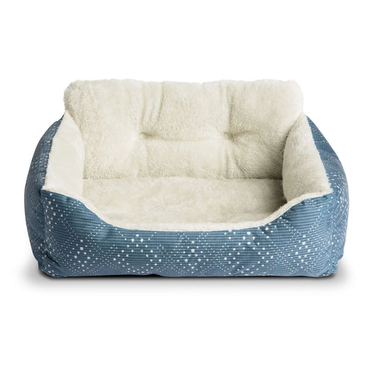 Plush Bolster Dog Bed for Small Dogs, 21" x 17", Blue