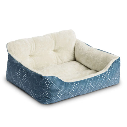Plush Bolster Dog Bed for Small Dogs, 21" x 17", Blue