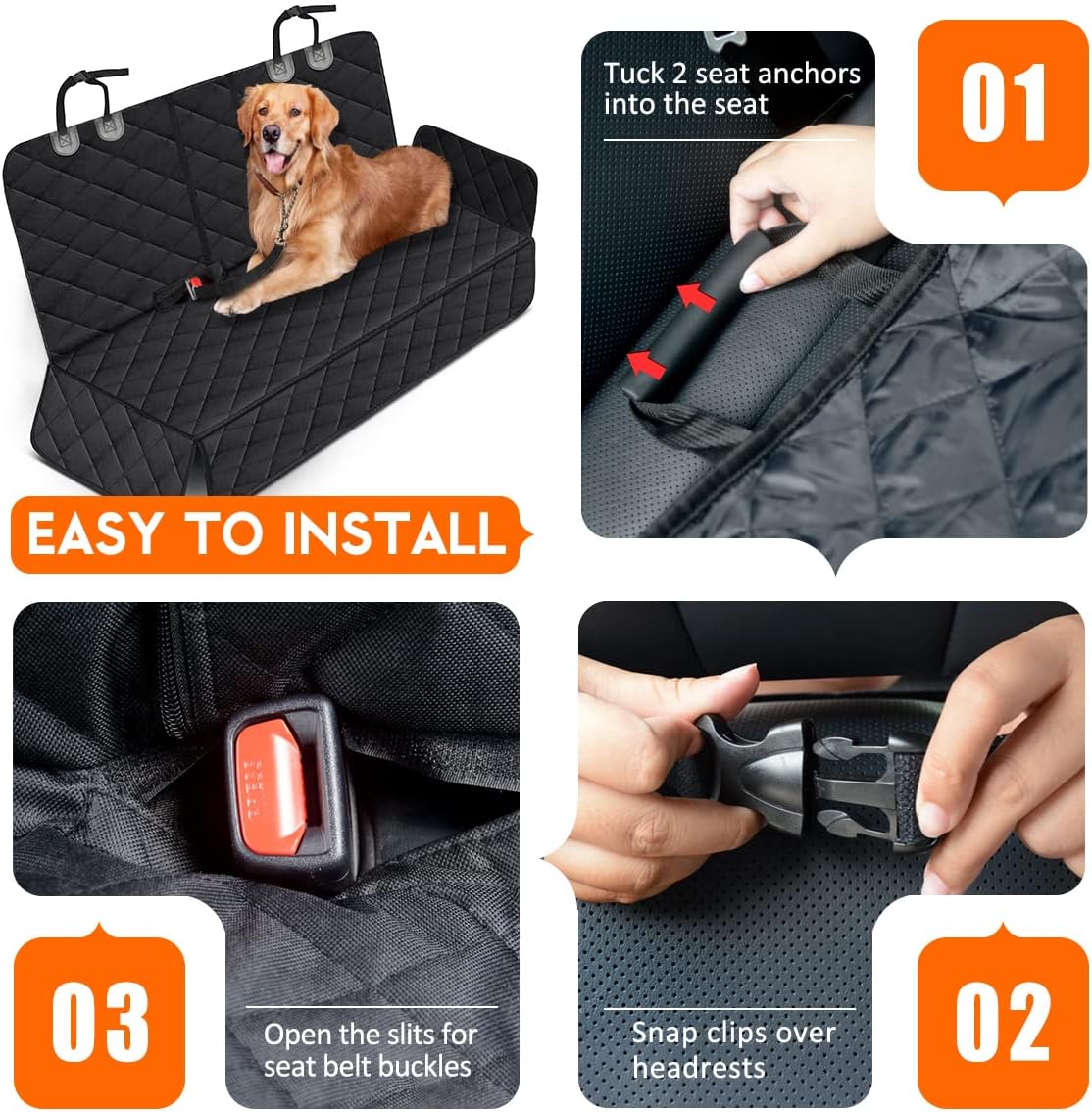 Premium Waterproof Back Seat Protector for Pets and Children - Universal Fit, Non-Slip, Scratch Resistant, and Easy to Clean - Ideal for Cars, Trucks, and SUVs - Black