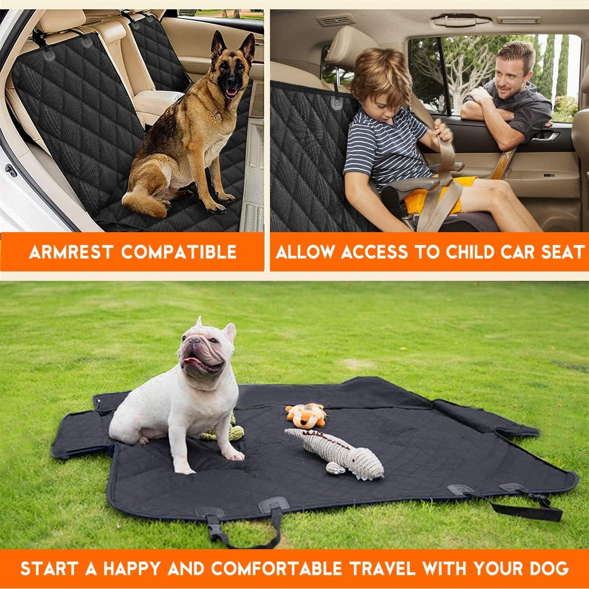 Premium Waterproof Back Seat Protector for Pets and Children - Universal Fit, Non-Slip, Scratch Resistant, and Easy to Clean - Ideal for Cars, Trucks, and SUVs - Black