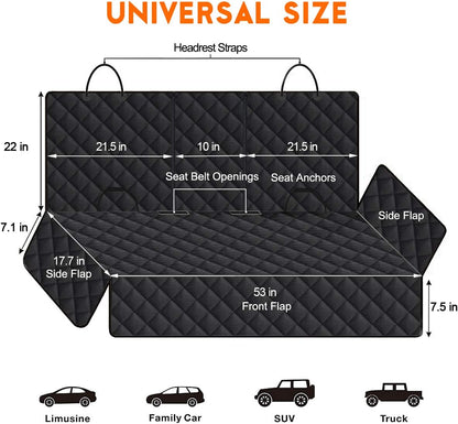 Premium Waterproof Back Seat Protector for Pets and Children - Universal Fit, Non-Slip, Scratch Resistant, and Easy to Clean - Ideal for Cars, Trucks, and SUVs - Black