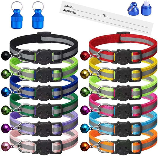 14-Pack Reflective Breakaway Cat Collars with Bells and Safety Buckles, Adjustable Kitten Collars with Name Tags, Ideal for Male and Female Cats, Pet Accessories (12 Colors & 2 ID Tags)