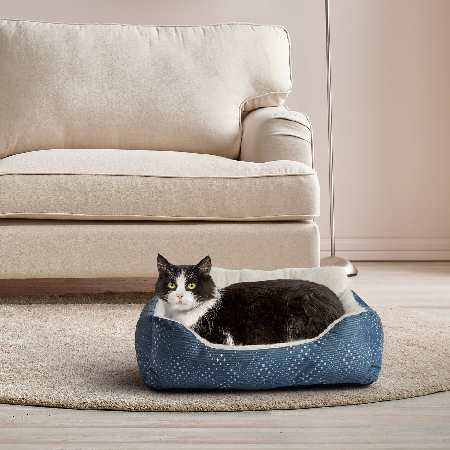 Plush Bolster Dog Bed for Small Dogs, 21" x 17", Blue