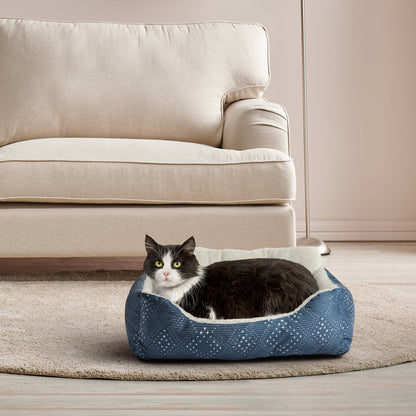 Plush Bolster Dog Bed for Small Dogs, 21" x 17", Blue