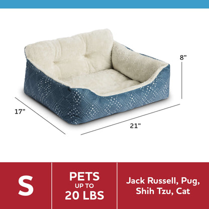 Plush Bolster Dog Bed for Small Dogs, 21" x 17", Blue